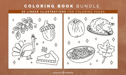 Páginas de design de livro para colorir de Ação de Graças