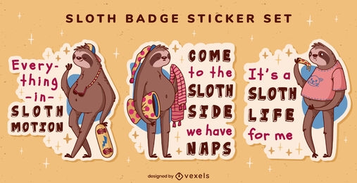 Sloth funny animal quotes badge set