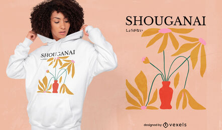 Diseño de camiseta japonesa de florero.