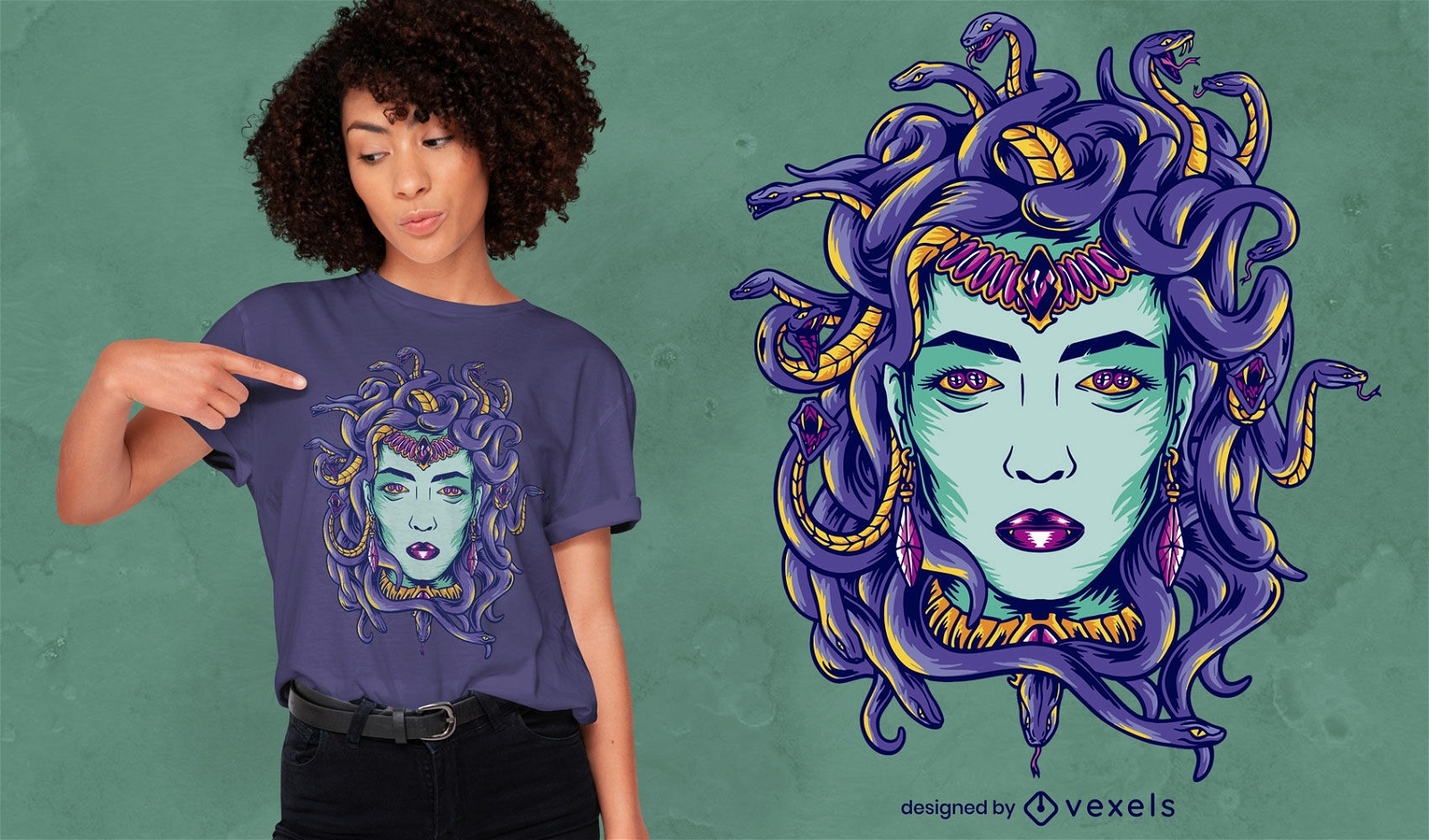 Design de camiseta do monstro mitológico Medusa