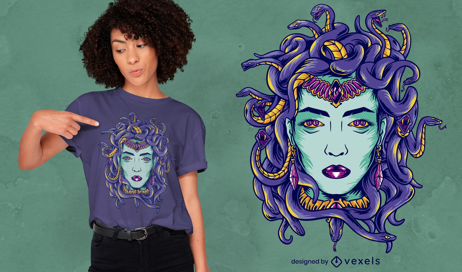 Diseño de camiseta de monstruo mitológico de Medusa.