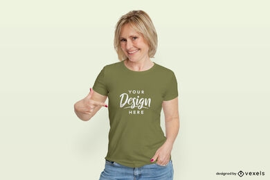 Frau im flachen Hintergrundmodell des grünen T-Shirts