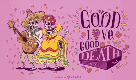 Day of the dead skeleton couple illustration
