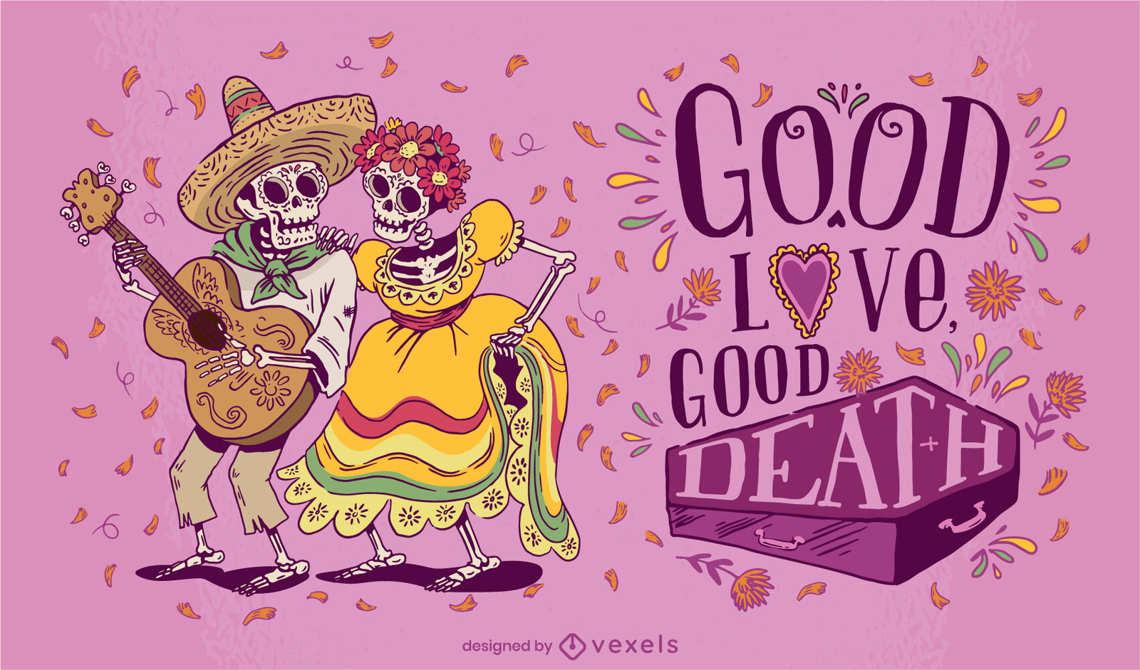 Ilustración de pareja de esqueleto del día de los muertos