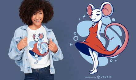 Rato feminino com vestido de desenho animado de camiseta
