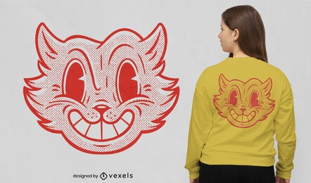 Diseño de camiseta de gato de semitono de dibujos animados retro