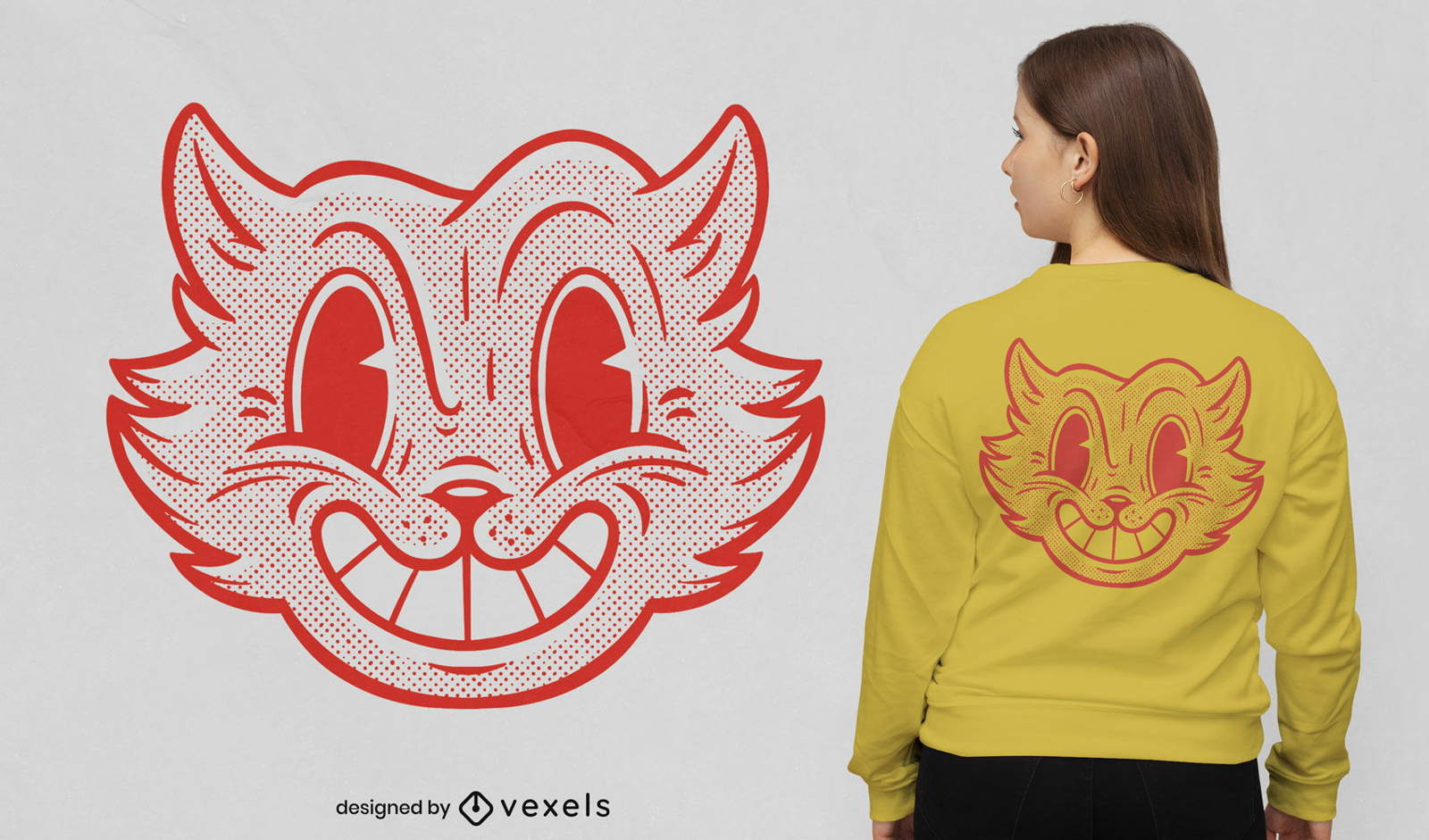 Retro-Cartoon-Halbton-Katzen-T-Shirt-Design