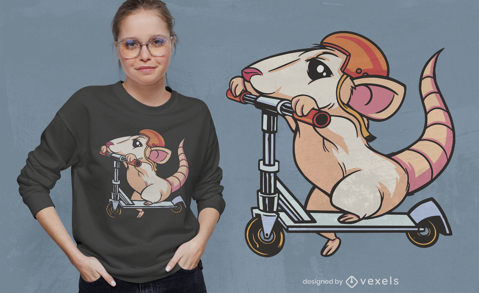 Diseño de camiseta de scooter de montar en rata.