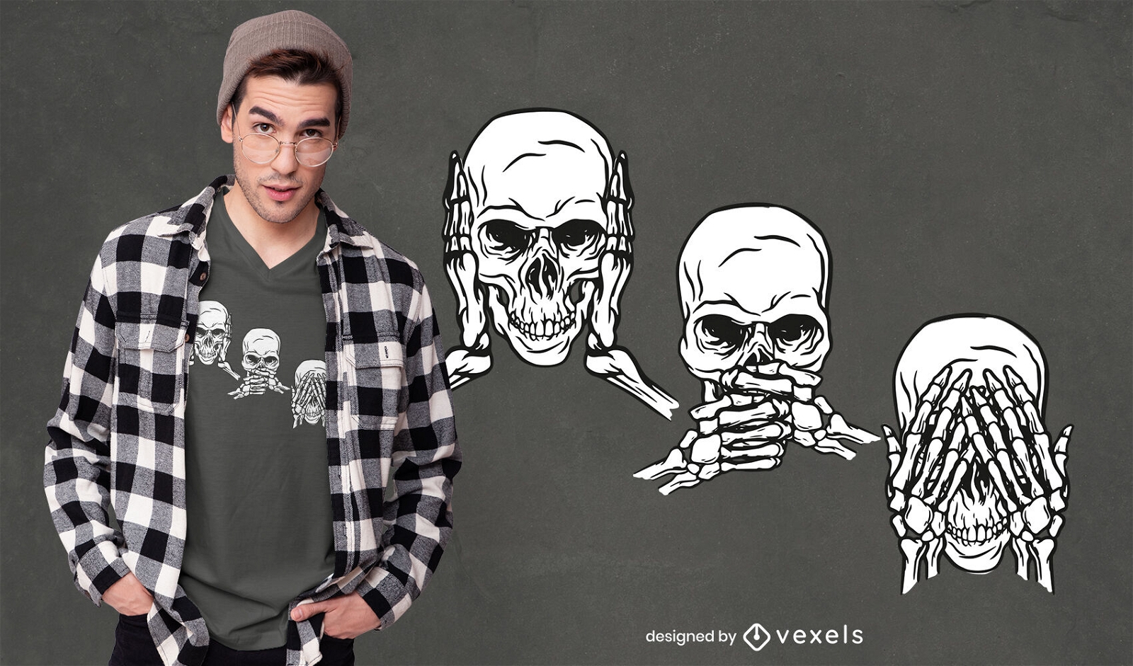 Three wise skulls t-shirt design