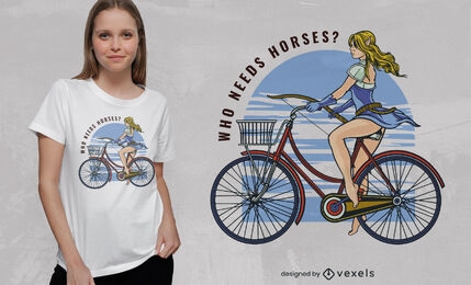 Diseño de camiseta de mujer elfo montando bicicleta.