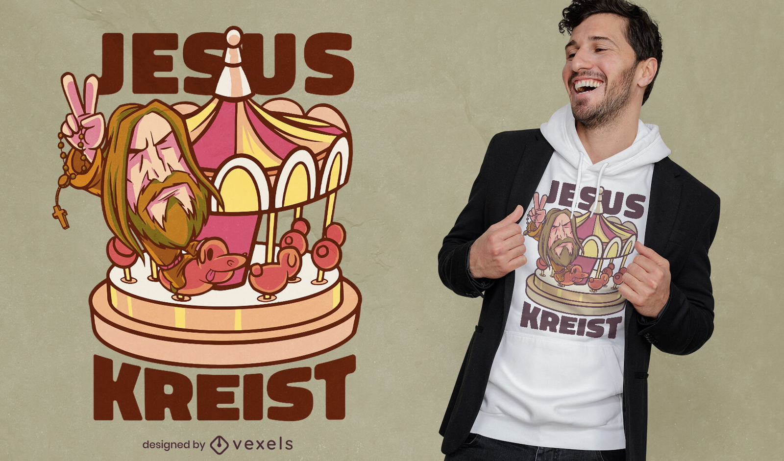 Jesús de dibujos animados en diseño de camiseta carrusel