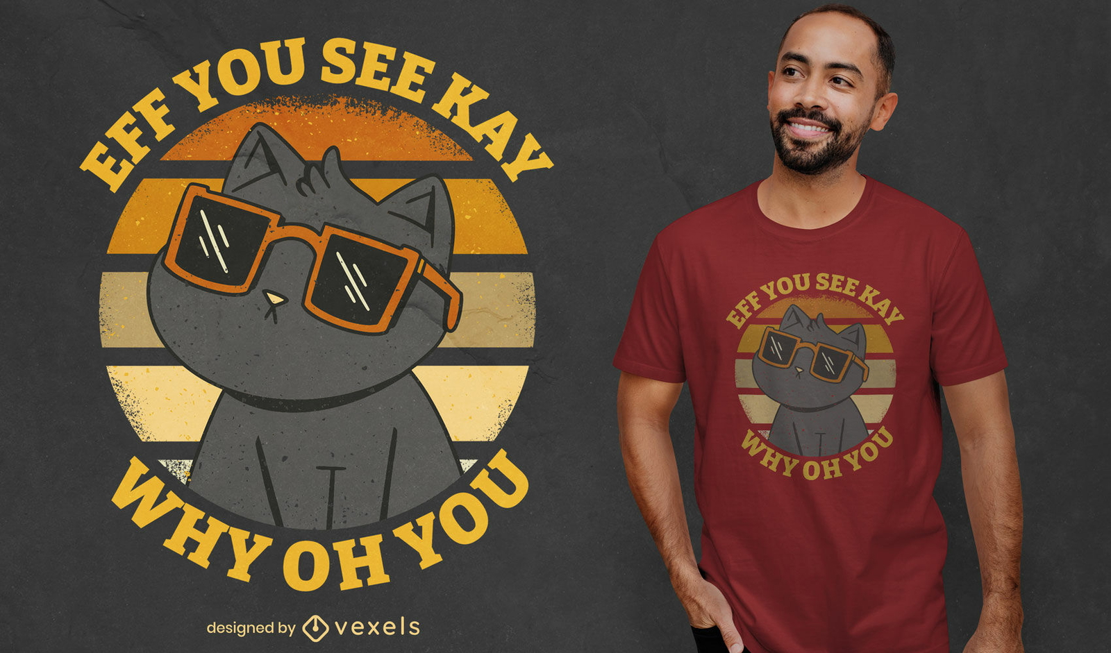 Gato com óculos de sol com desenho de camiseta