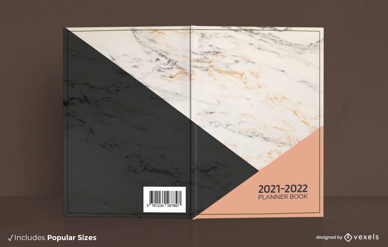 Diseño de portada de planificador de textura de mármol minimalista