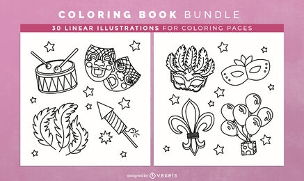 Carnival elements coloring book design pages