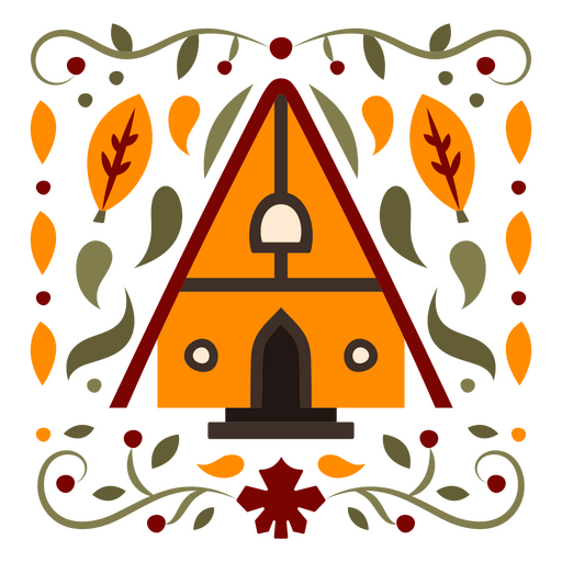 Cabaña amarilla en el piso de la naturaleza. Diseño PNG