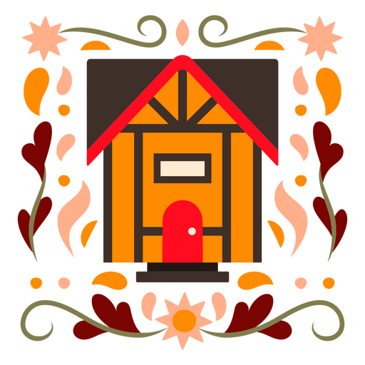 Orange house in nature flat PNG Design