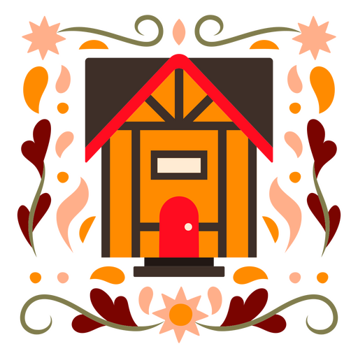 Orangefarbenes Haus in der Natur flach PNG-Design