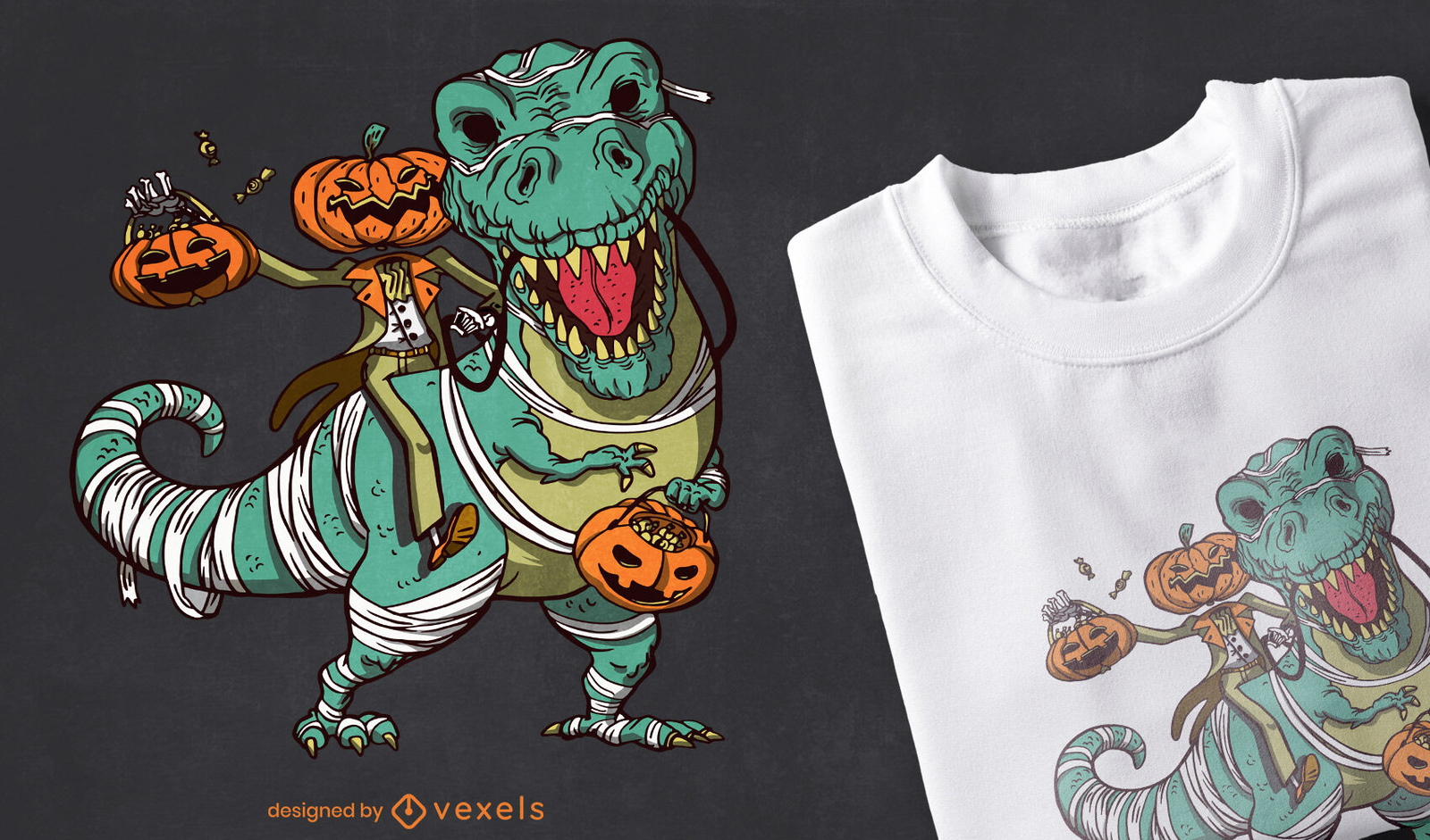 Lanterna de Halloween Jack O &#39;e design de camiseta t-rex