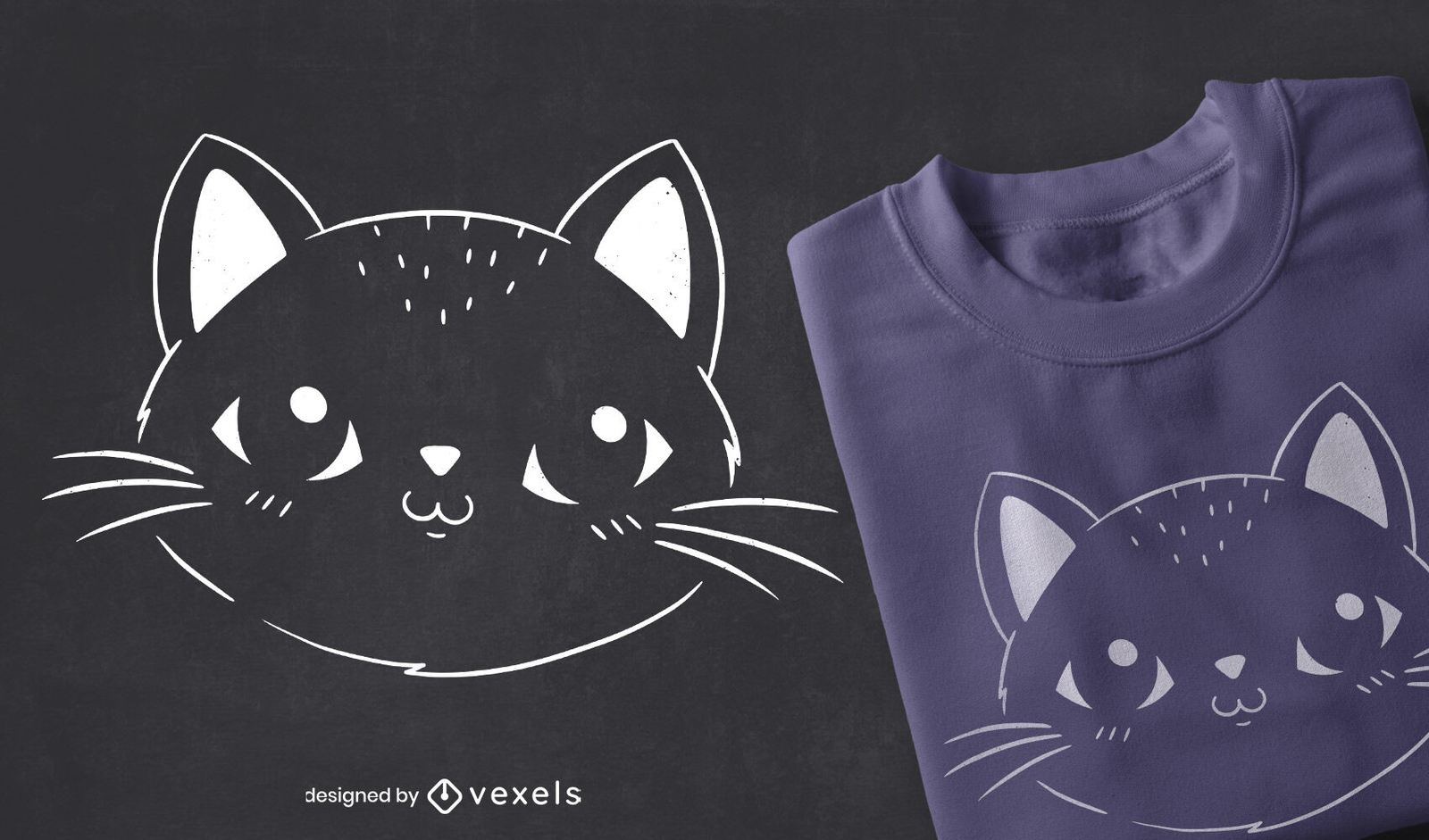 Design de t-shirt com um gato fofo e cheio de traços