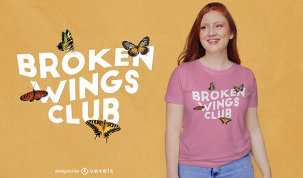 Asas quebradas clube borboletas psd design de t-shirt