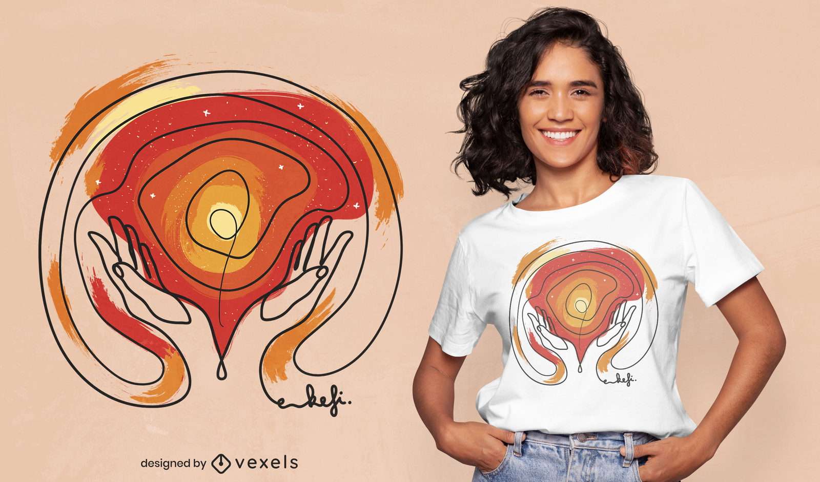 Hände, die Universum-T-Shirt-Design halten