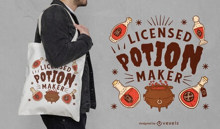 Witch potions and cauldron tote bag design