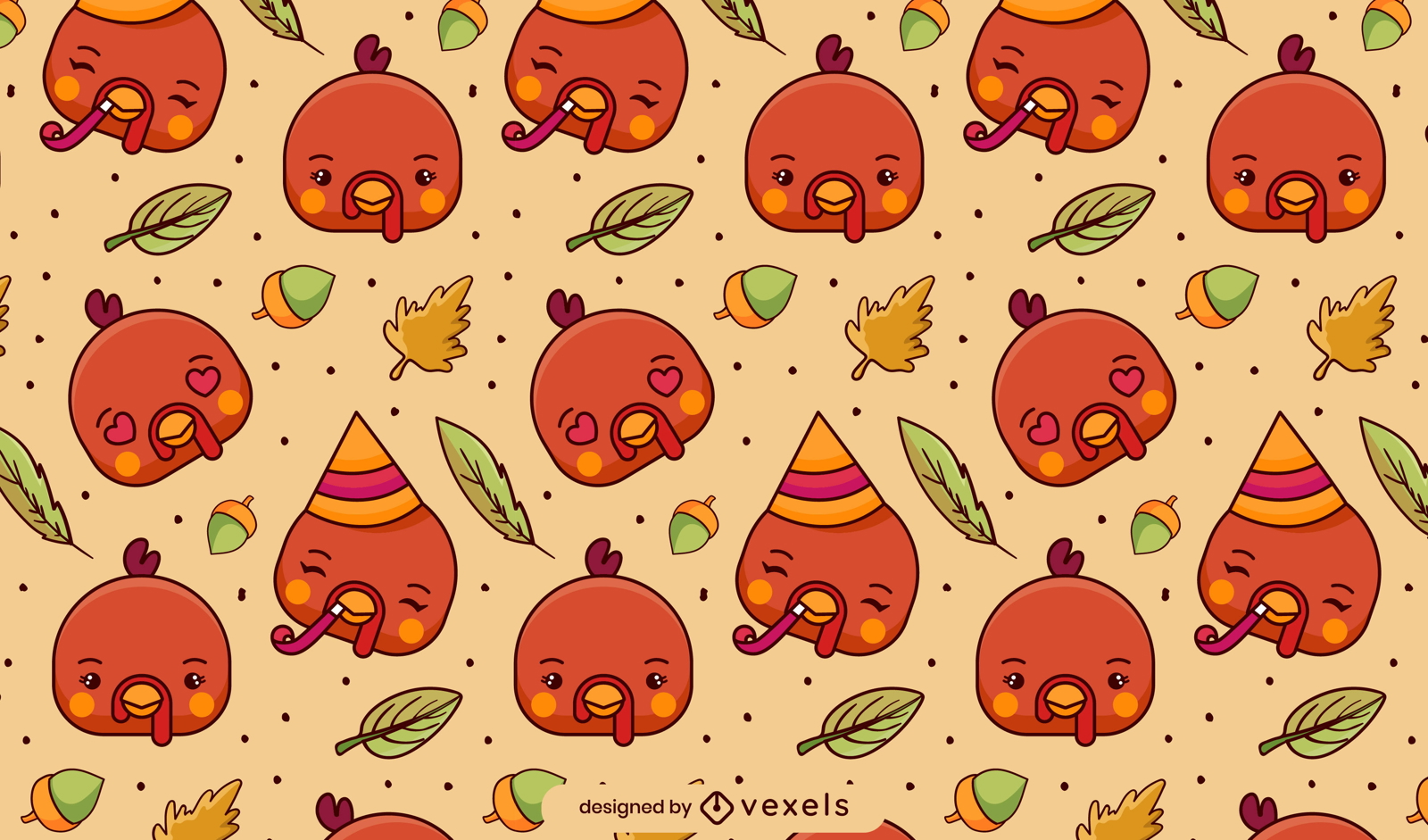 Cute turkey animals pattern design