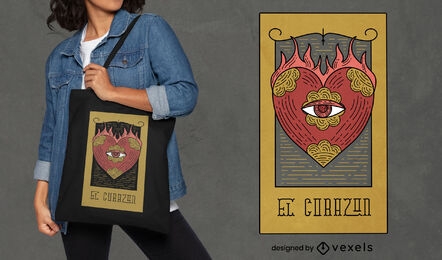 Eye on heart tarot card tote bag design