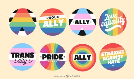 Lgbt ally colorful pride badges set