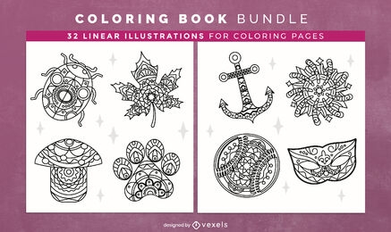 Elementos de mandala para colorear páginas de diseño de libros