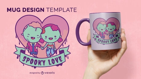 Zombie cute couple love mug template