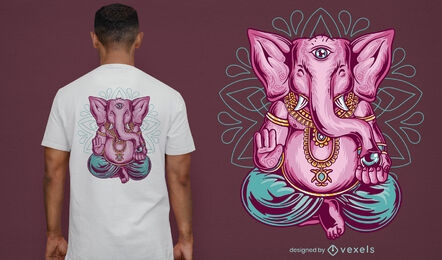 Diseño de camiseta de elefante rosa meditando