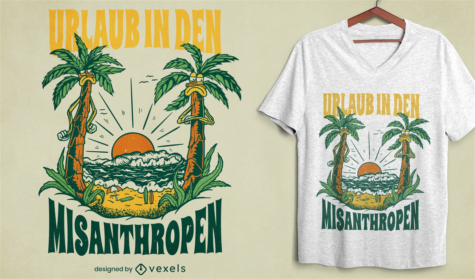 Wütende Palmen auf Strand-T-Shirt-Design