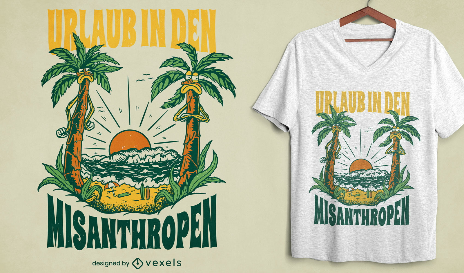 Wütende Palmen auf Strand-T-Shirt-Design