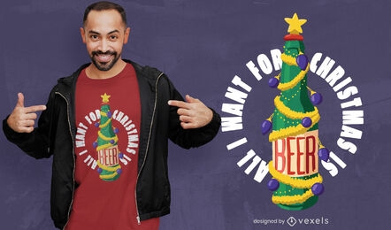Design de t-shirt com bebida de cerveja para árvore de Natal
