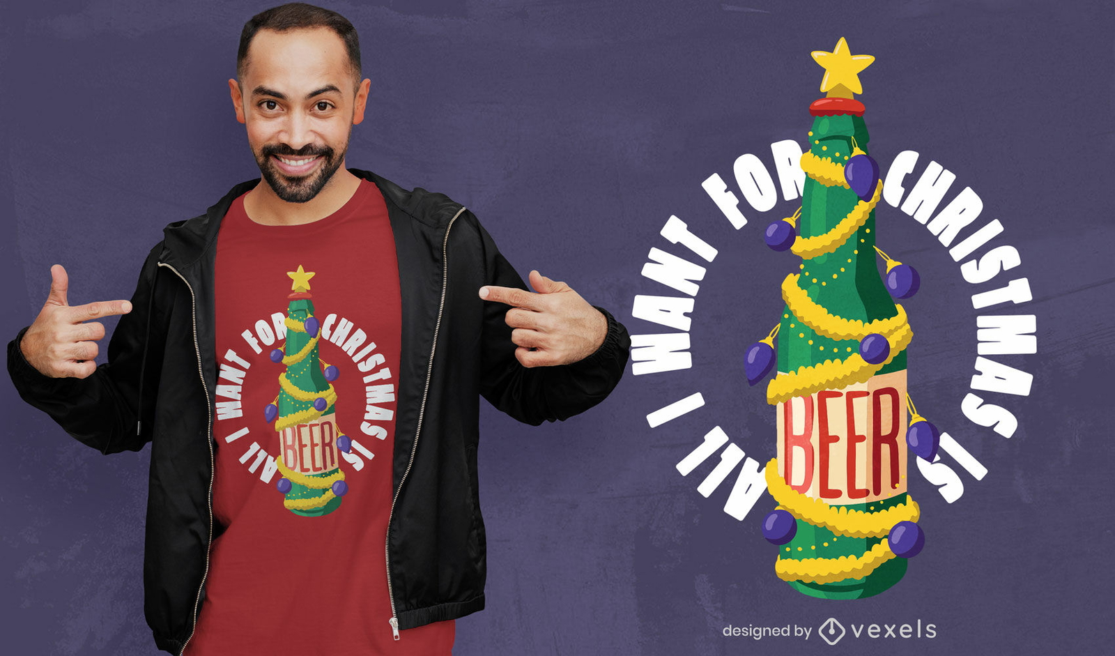 Design de t-shirt com bebida de cerveja para árvore de Natal