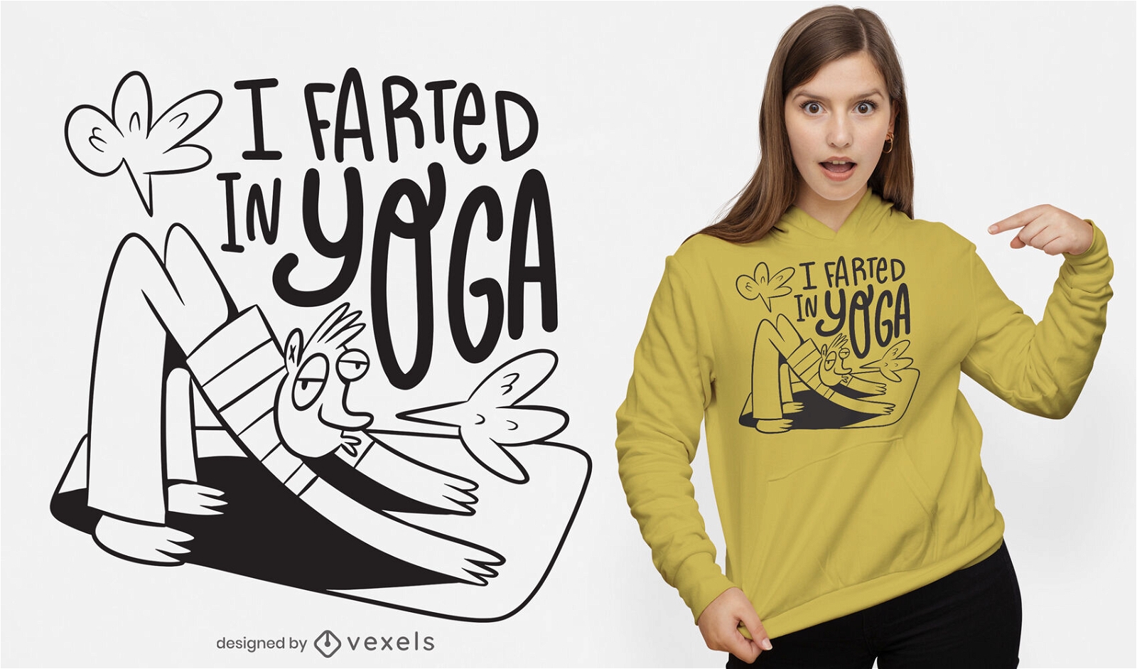 Mann macht Yoga lustige Cartoon-T-Shirt-Design