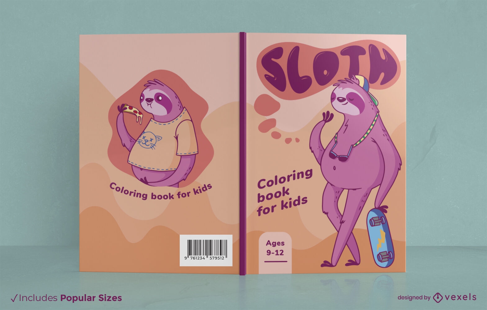 Diseño de portada de libro de animal perezoso patinador