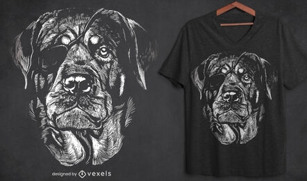 Cachorro Rottweiler com design de t-shirt de tapa-olho
