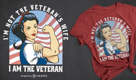 Diseño de camiseta de dibujos animados veterano de mujer fuerte