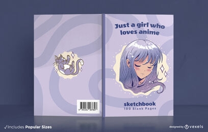 Descarga Vector De Diseño De Portada De Cuaderno De Bocetos De Chica Anime  Feliz