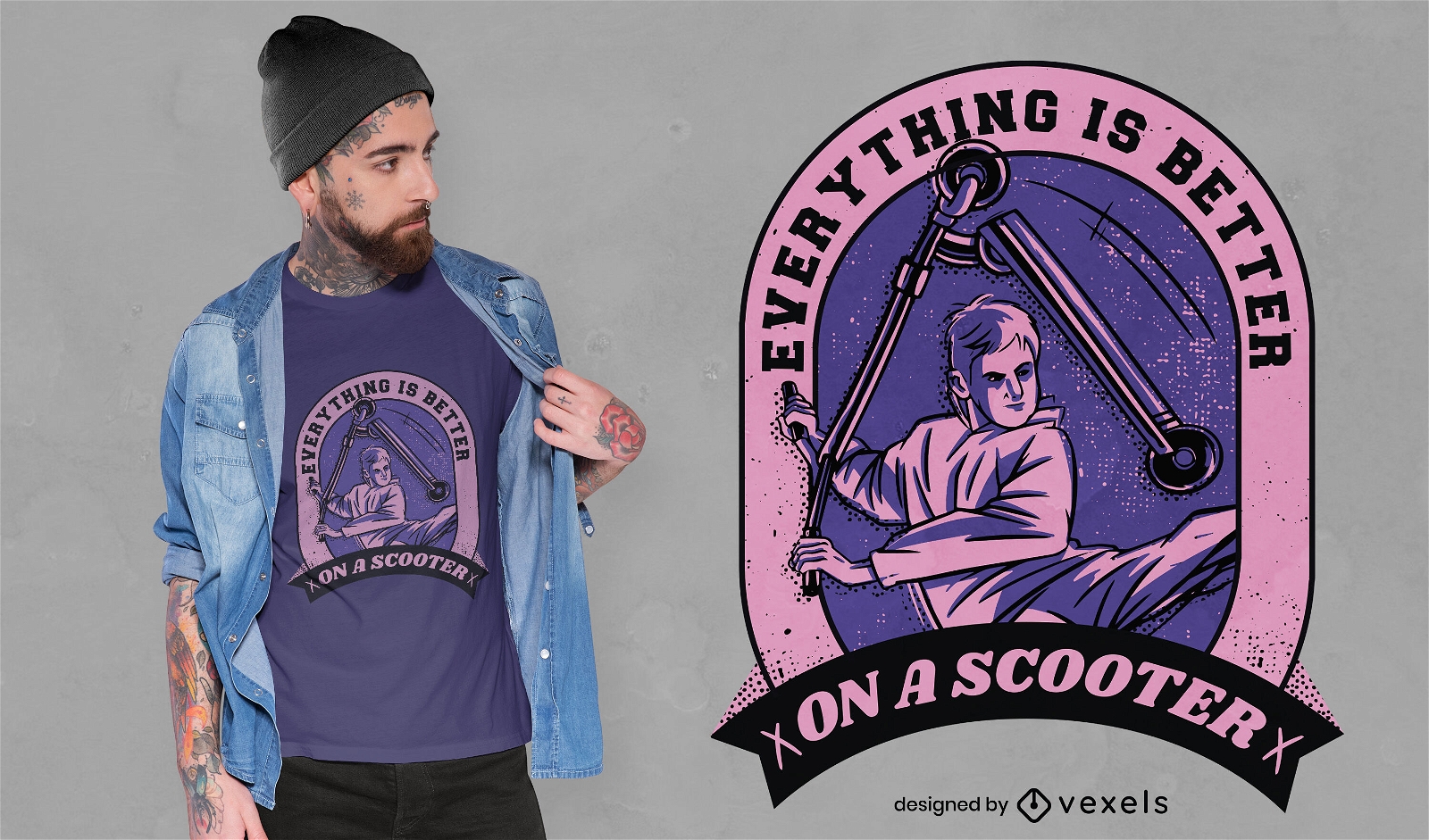 Menino com design de camiseta com emblema de scooter