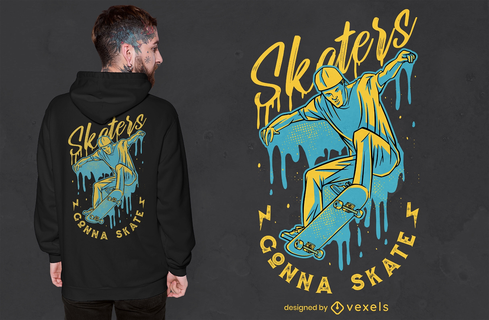 Homem com design de t-shirt de citação de skate