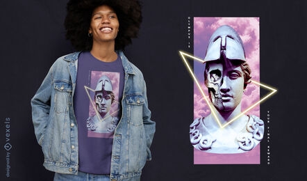 Diseño de camiseta psd de estatua de vaporwave de guerrero griego