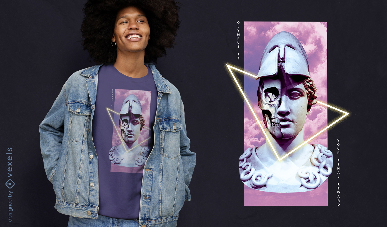 Design de camiseta psd estátua de guerreiro grego vaporwave