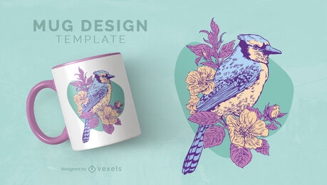 Spring bird and flower mug design template