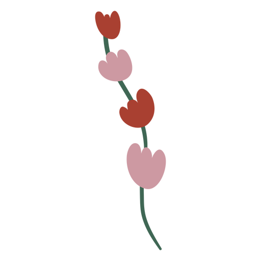 Flores de tulipán en un tallo plano Diseño PNG