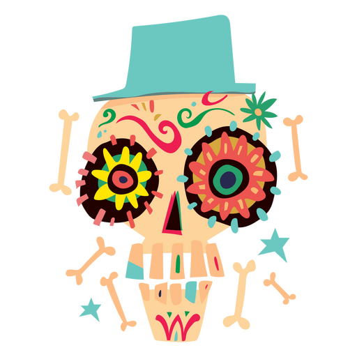 Day of the dead skull and bones flat PNG Design