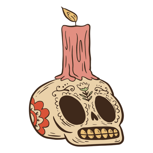 Día del cráneo muerto con trazo de color de vela. Diseño PNG