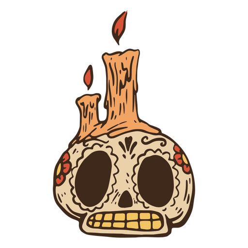 Day of the dead skull with candles color stroke PNG Design